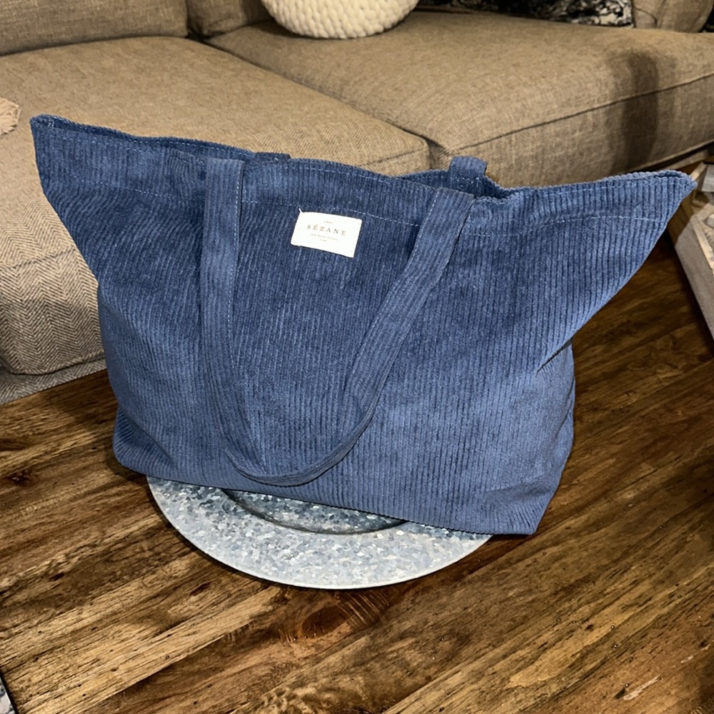 S A L E SÉZANE | Designer Large Size Beautiful Blue Corduroy Lined Tote Bag NWT - Picture 17 of 17